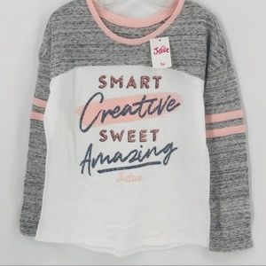 Justice Long Sleeve Tee Grey White Girl 8